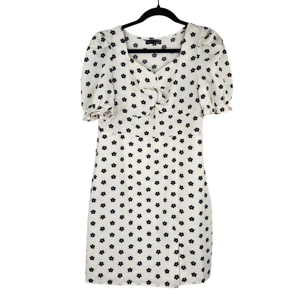 Dazy White Black Daisy Floral Print Dress Womne's Size Large Preppy Party